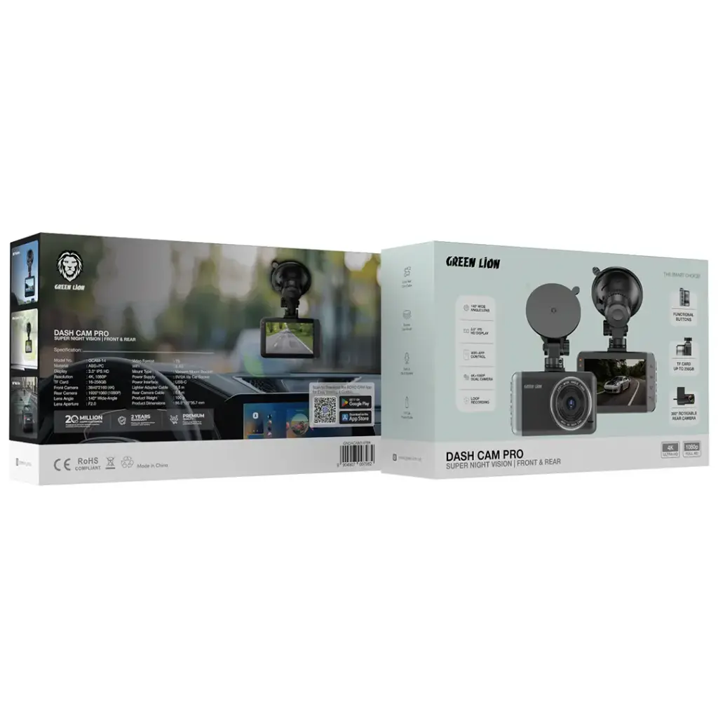 Green Lion Dash Cam Pro Front and Rear | 2 Years Warranty