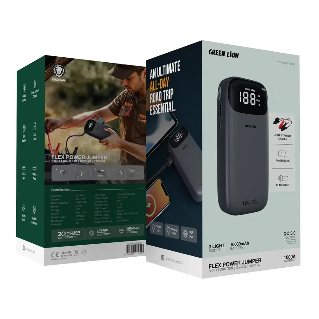 Green Lion Flex Power Jumper and Power Bank 10000mAh | 2 Years Warranty