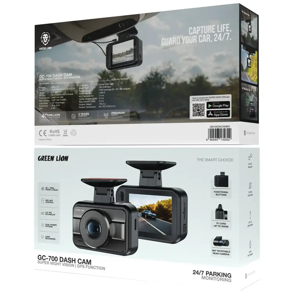 Green Lion Dash Cam Pro Front and Rear | 2 Years Warranty