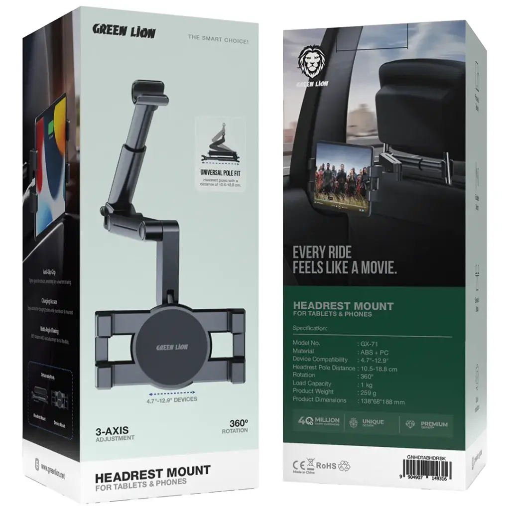 Green Lion Headrest Mount for Tablets & Phones | 2 Years Warranty