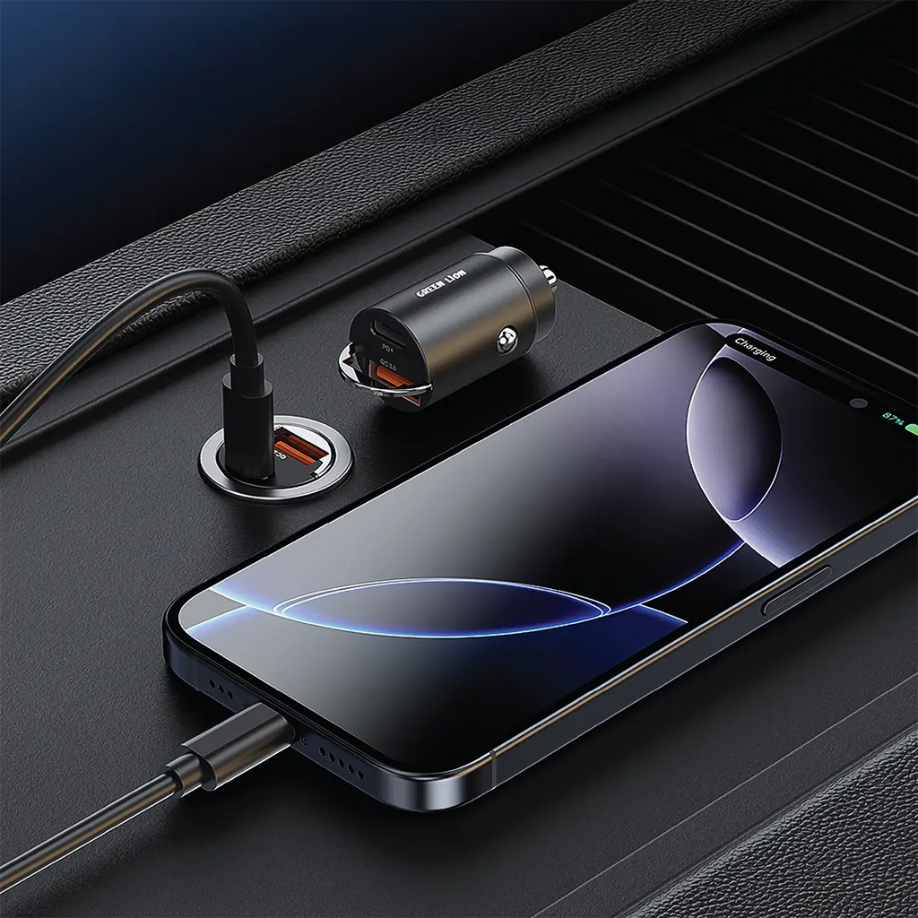 Green Lion Ring Charge Dual Port Car Charger PD 36W + USB-C to Lightning Cable 1M | 2 Years Warranty